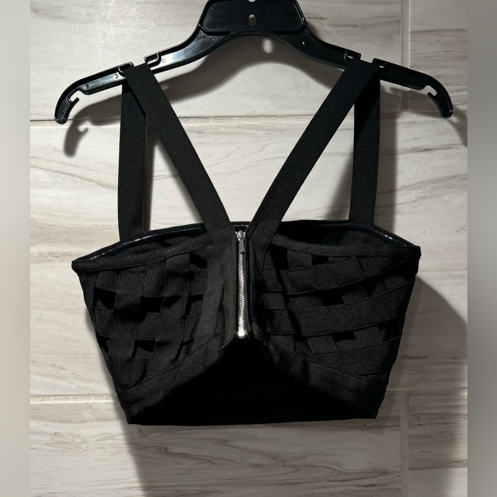 Bebe Bandage Black Crop Top Size Small - Picture 5 of 12